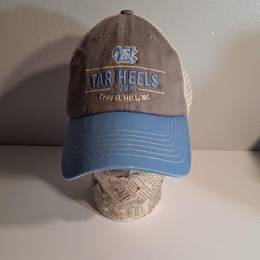 UNC Tar Heels blue and gray baseball cap with embroidered logo mesh back